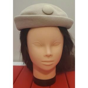 RARE 1950s Vtg Evelyn Varon Peachbloom Pillbox Style Hat Union Made Adjustable